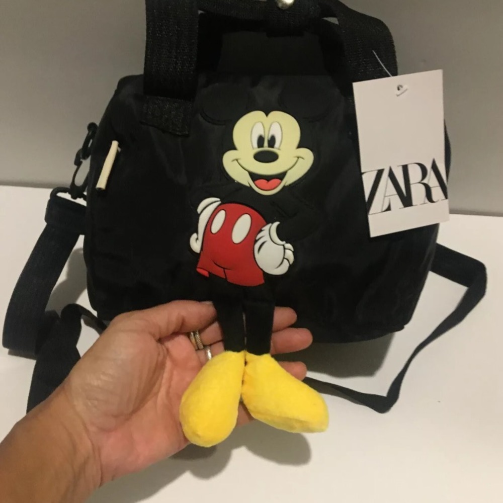 Zara DISNEY MICKEY MOUSE BAG SMALL BLACK WITH PLUSH FEET